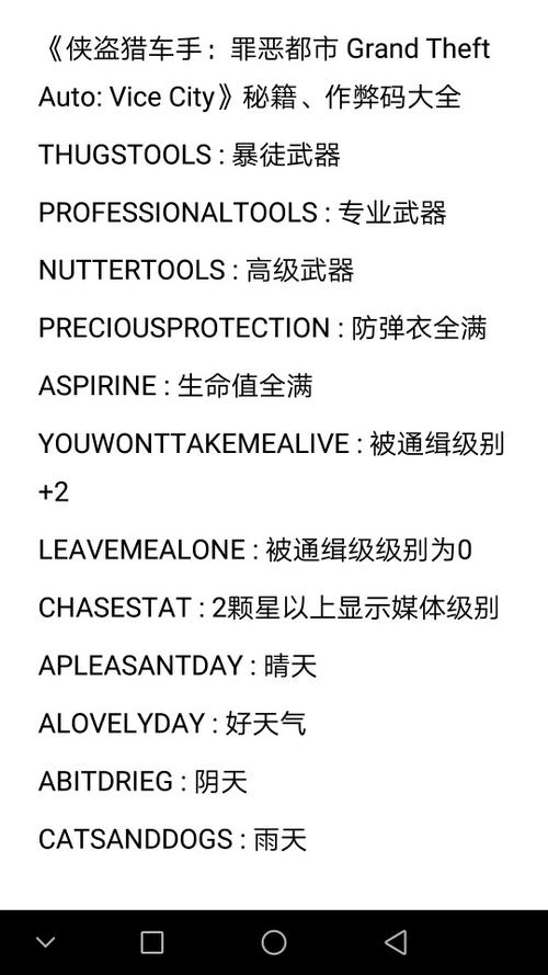 圣安地列斯侠盗飞车密码大全：玩转游戏必备秘籍